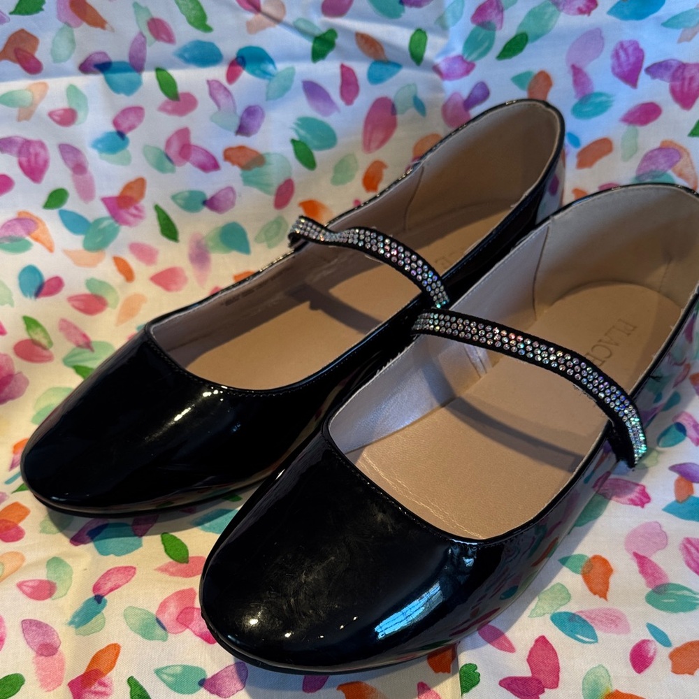 Place Black Flats with Rhinestone Strap
